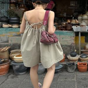 헐렁한 Rompers 여성 등받이 여름 넓은 다리 통기성 레저 휴가 Ins 스타일 패션 스트랩 스트리트 템퍼 오버올 하라주쿠