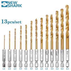 13Pcs HSS 금속 트위스트 드릴 비트 세트 1/4 육각 섕크 1.5-6.5mm 목공 및 목재 작업에 적합
