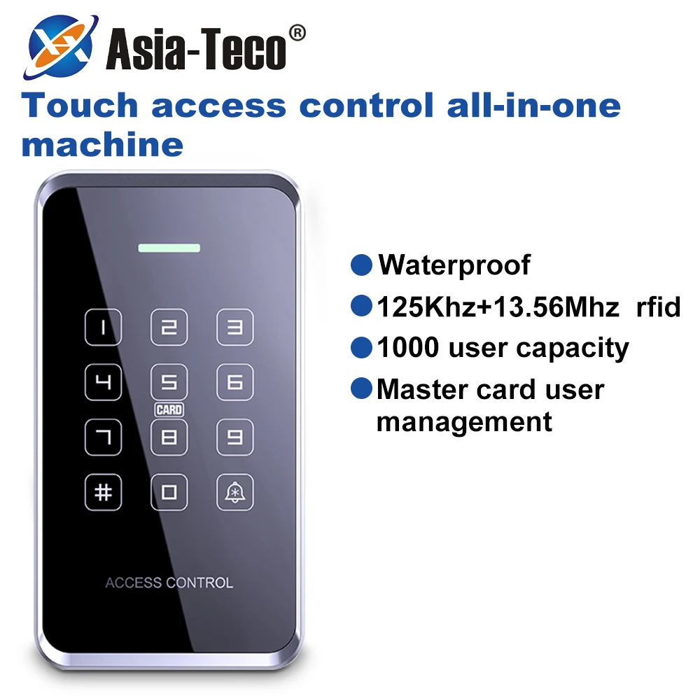 1000 사용자 NFC 액세스 제어 키패드 방수 백라이트 터치 스크린 125Khz + 13.56Mhz RFID 근접 카드 암호 잠금 해제 리더