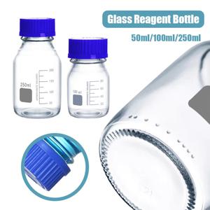 50ml/100ml/250ml 졸업 된 둥근 유리 시약 병 파란색 나사 투명 유리 의료 실험실 화학 장비
