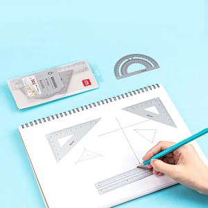 4 in 1 델리 금속 자 문구 세트 알루미늄 합금 다기능 조합 자 삼각형 각도기 합금 드로잉