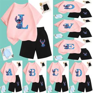 릴로와 스티치 티셔츠 세트 생일 행운의 편지 코튼 아동복 소녀와 소년 스포츠 셔츠 만화 티셔츠 베이비 캐주얼