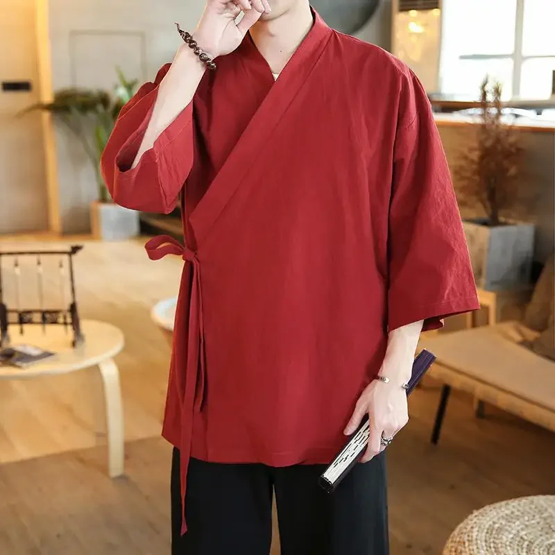 솔리드 남성 기모노 일본 streetwear 남성 남성 일본 의류 셔츠 블라우스 한국 의류 카디건 5xl 여름