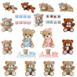 새로운 3D 곰 케이크 토퍼 베이비 샤워 곰 장식 소년 소녀 행복한 1 생일 파티 케이크 장식 성별 공개 파티 용품