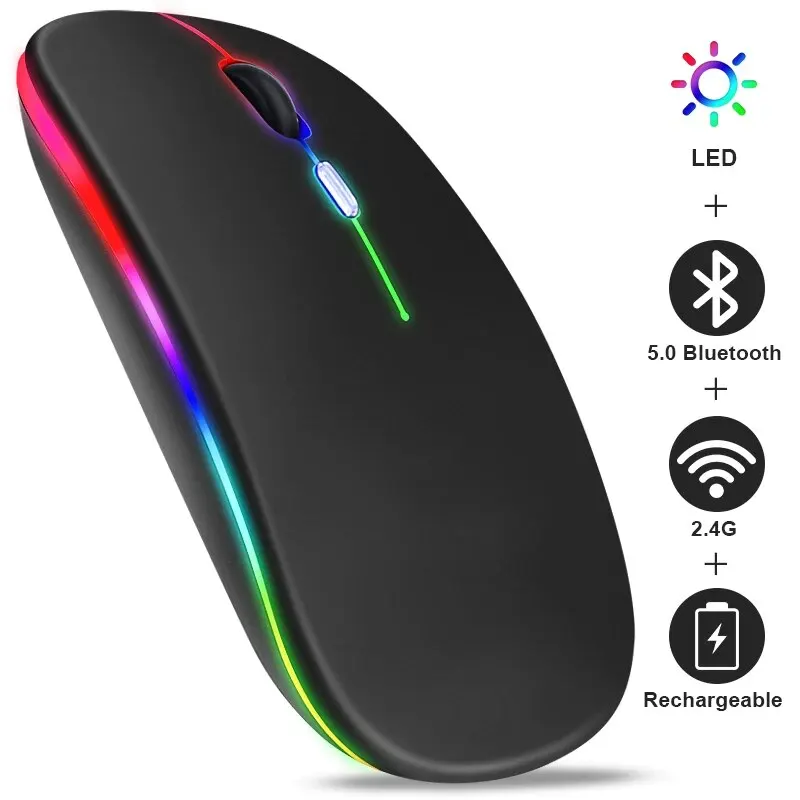 무선 RGB 충전식 블루투스 마우스, 무선 컴퓨터 마우스, LED 백라이트, 노트북 PC용 인체 공학적 게이밍 마우스, 3600DPI