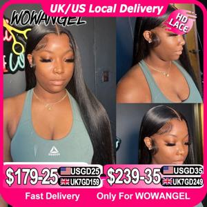 WowAngel 250% Pre Bleached 13x6 HD 레이스 프론트 가발 34in Glueless 스트레이트 인간의 머리 가발 Pre Plucked 브라질 헤어 여성용