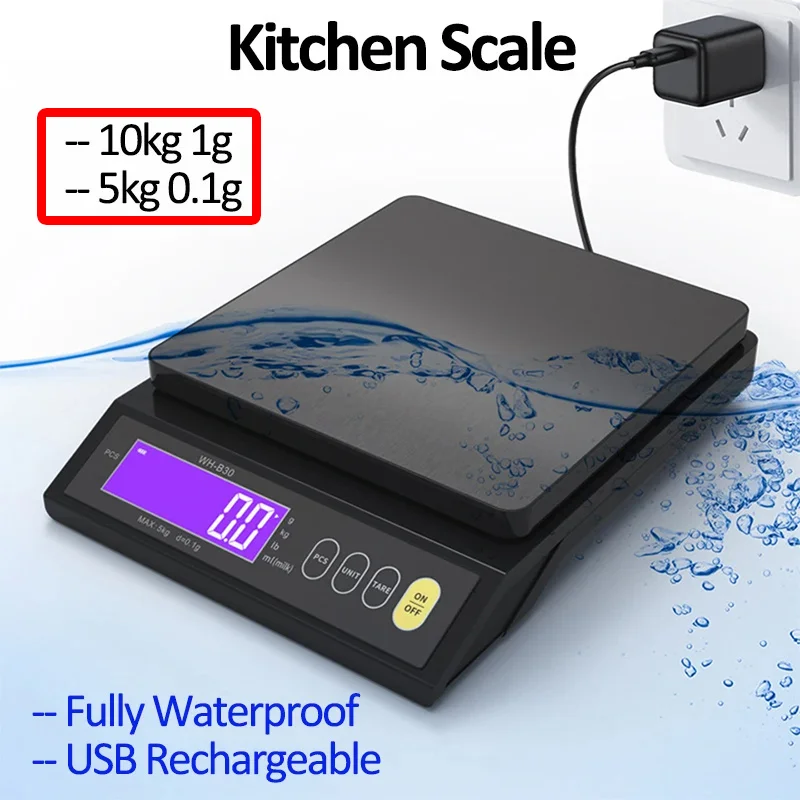 방수 디지털 전자 주방 저울 LCD 홈 음식 스낵 5kg/0.1g 10kg/1g 스테인레스 스틸 측정 계량 도구