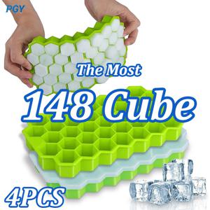 4/2/1PCS 실리콘 아이스 큐브 몰드 148 큐브 대용량 아이스 트레이 식품 등급 아이스 메이커 뚜껑이있는 BPA 무료 재사용 가능한 아이스 메이커