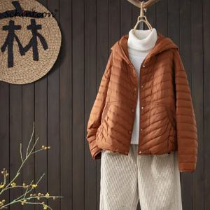 Schinteon 여성용 초경량 화이트 덕 다운 재킷, 후드 포함, 가을 겨울 아웃웨어, 캐주얼 오버 사이즈, 루즈 한국 스타일 코트, 2024