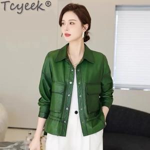 Tcyek 여성용 진짜 가죽 재킷, 진짜 가죽 양가죽 코트, 슬림핏 가죽 재킷, 가을 의류