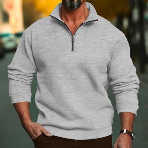 가을, 겨울 Napped fabric 남성 캐주얼 긴팔 까마귀 솔리드 컬러 하프 지퍼 스탠드 칼라 티셔츠 탑 남성 풀오버