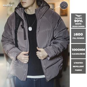 Maden New 캐주얼 90% 화이트 오리 다운 후드 그레이 자켓 남성용 겨울 의류 용 두꺼운 따뜻한 코트 다목적 퍼퍼 자켓