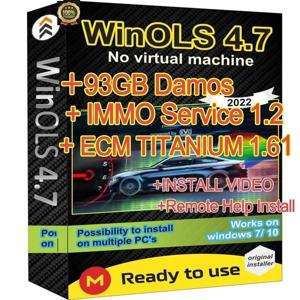 최신 ECU 프로그래밍 도구, Winols 4.7 소프트웨어, 93GB Damos 파일, ECM 티타늄 26100, Immo 서비스 도구 V1.2, 비디오 가이드 설치