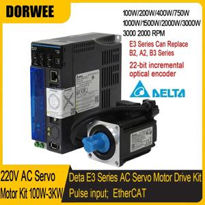 델타 E3 시리즈 220V AC 서보 모터 키트, 400W 750W 1KW 40 60 80 130 180mm 플랜지 22 비트, B2 B3 A2 펄스 입력 EtherCAT 교체
