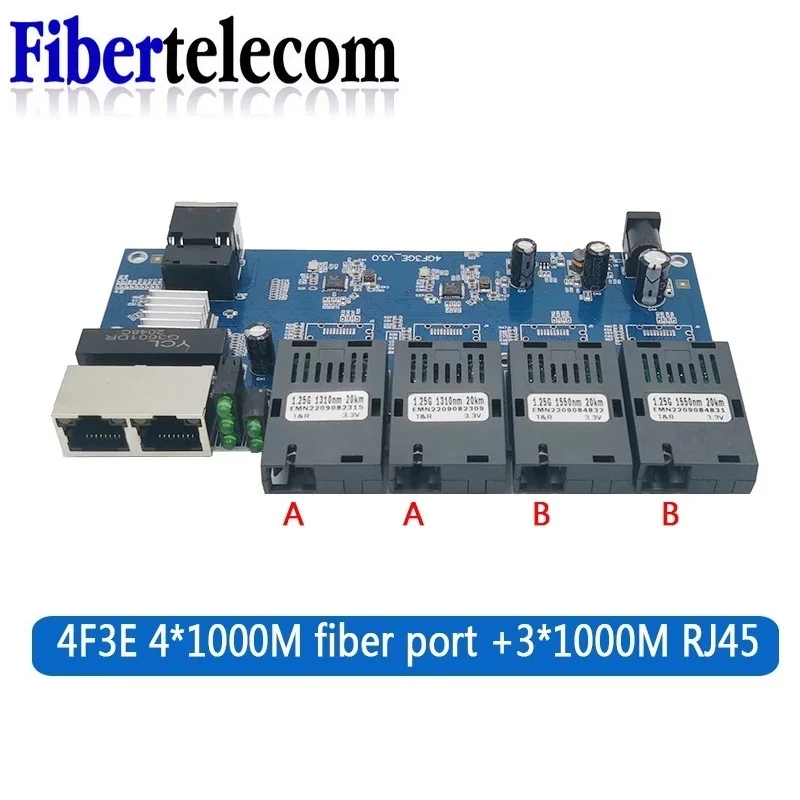 기가비트 광섬유 미디어 컨버터 SC 100/1000M PCBA 보드 단일 모드 4 광섬유 3 RJ45 이더넷 스위치 트랜시버 단순
