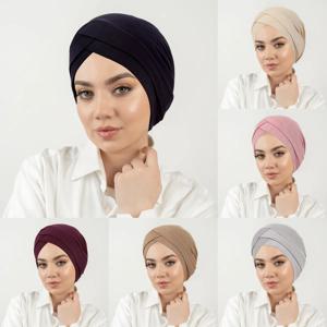 교차 이마 탄성 여성 Hijab 모자 이슬람 랩 머리 터번 보닛 패션 머리 장식 이슬람 의류 액세서리