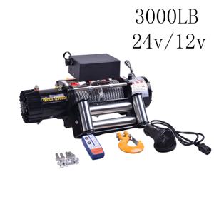 3000LBS 24V/12V 전기 윈치 + 10M 합성 로프, 무선 제어, ATV SUV 보트 트럭 트레일러 복구 오프로드 윈치