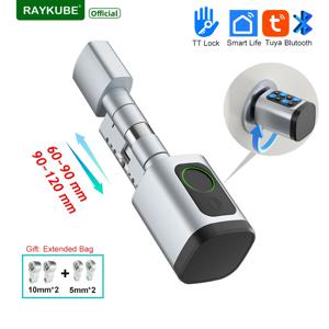 RAYKUBE V1 조정 가능한 TT 잠금 장치/Tuya Bluetooth 스마트 지문 디지털 실린더 잠금 장치(APP/비밀번호/RFID 카드/키 잠금 해제 포함)