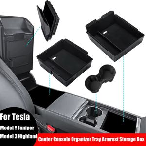 Tesla Model Y Juniper 2025 & Model 3 Highland 2024 2025 ABS 센터 콘솔 주최자 트레이 팔걸이 보관함 액세서리