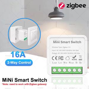 지그비 미니 스마트 DIY 스위치 2웨이 16A 모듈 제어 조명 스마트 홈 릴레이 자동화 차단기, 홈 어시스턴트 Z2M과 호환