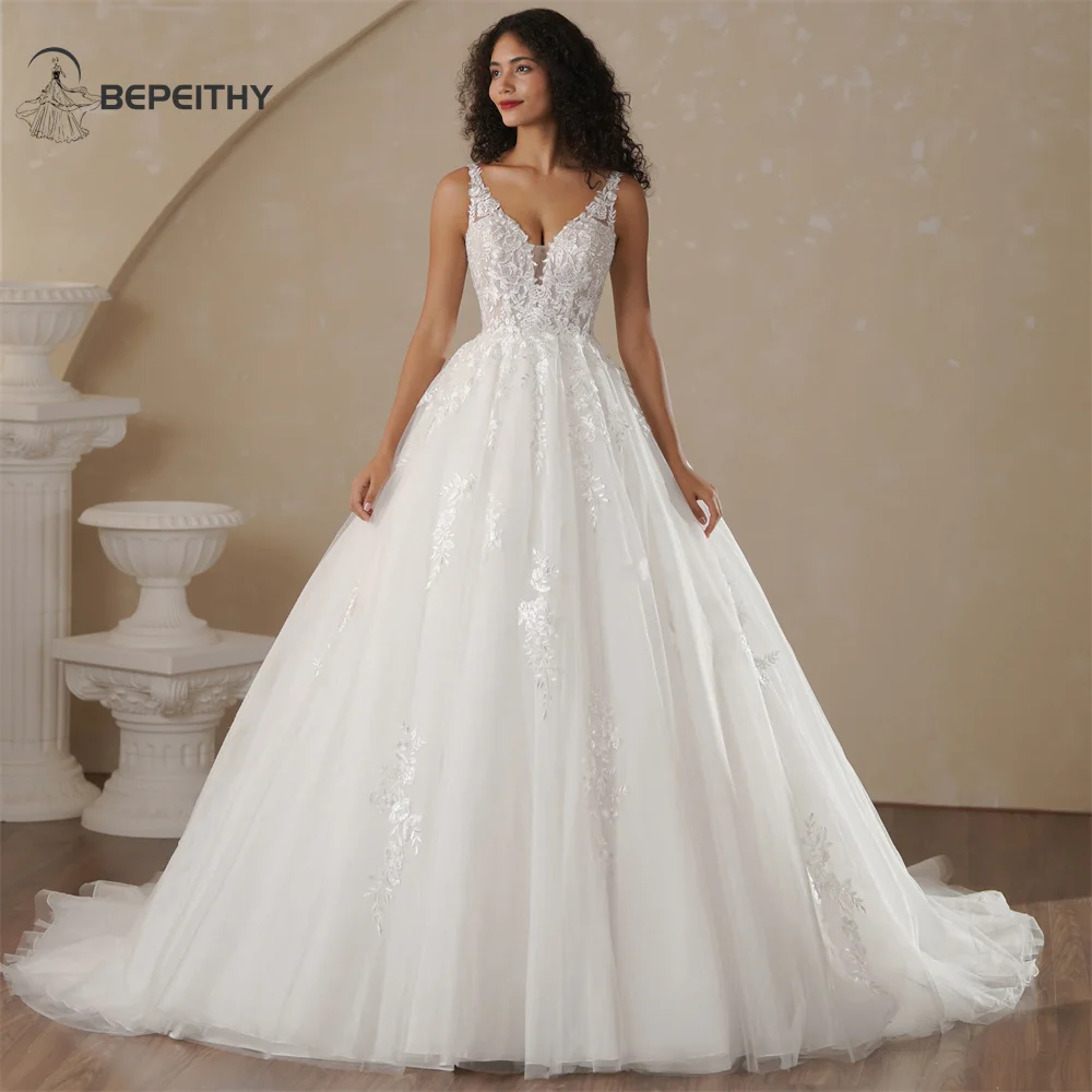 BEPEITHY V 넥 라인 웨딩 드레스 2025 민소매 Vestidos De Novias 신부 레이스 신부 가운 빈티지 Boho 가운