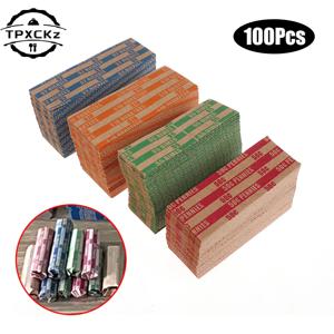 100Pcs 크래프트 종이 동전 포장지 모듬 된 번들 플랫 스트라이프 동전 포장지 색상 코드 동전 카운터 정렬 튜브 동전 롤