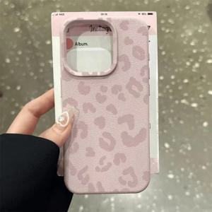 iPhone 16 15 14 13 12 11 Pro Max 케이스 핑크 레오파드 프린트 Lichee 패턴 실리콘 커버 iPhone XS X XR 16 Plus Soft Funda