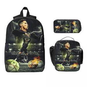 3Pcs 호나우두 CR7 테마 배낭 세트 소년 소녀 목표 스타일 펜 가방 Bookbag 학교 학생을위한 도시락 상자 세트 Daypack