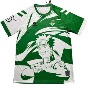 여름 남성 의류Real Betis X NARUTO 스페셜 에디션 플레이어 버전 복제 축구 축구 유니폼 빠른 건조 티 스포츠 탑