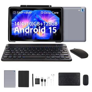 URAO C209L 10인치 안드로이드 15 태블릿 24GB 램 128GB+1TB 확장 옥타 코어 A523 WiFi 6 8MP+5MP 카메라 키보드 & 마우스 세트 포함