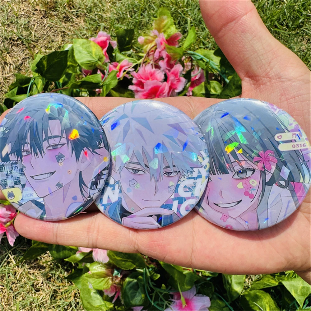 58mm Anime Link Click Lucas Jo Charles Cheng Xiaoshi 코스프레 의상 배지 핀 SPTE Tinplate 브로치 소품 크리스마스 선물