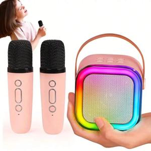2 개의 무선 마이크가있는 K12 가라오케 기계, 휴대용 무선 RGB 조명 선물 스피커 세트, 파티 생일을위한 홈 가라오케