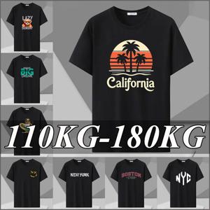남성 여름 티셔츠 110kg-180kg 플러스 사이즈 만화 반팔 티셔츠 코튼 오버 사이즈 탑 블랙 티셔츠 남성 의류 1XL-7XL