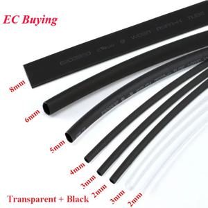 1lot = 8pcs 열 수축 열 수축 튜브 투명 + 검정색 절연 슬리브 와이어 랩 케이블 키트 6 크기 2mm/3MM/4MM/5MM/6MM/8MM