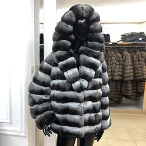 여성용 후드 모피 코트, 진짜 렉스 토끼 모피 코트, 짧은 친칠라 컬러 토끼 모피 코트, 럭셔리 겨울 신상
