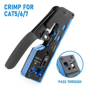 Cat7 Cat6 Cat5e 8P8C 모듈러 커넥터 이더넷 올인원 와이어 도구 용 크림 퍼 스트리퍼 커터를 통한 RJ45 크림프 플라이어 패스
