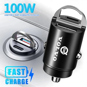 100W QC3.0 PD 미니 차량용 충전기 볼보 V60 XC60 XC90 S60 XC40 V40 S80 T6 V90 EX90 S90 V70 용 고속 충전 차량용 USB 유형 C 충전기