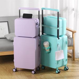 다기능 콤비네이션 수트케이스, 와이드 트롤리 수트케이스, USB 충전 포트, ABS 대용량 휴대용 트롤리 케이스