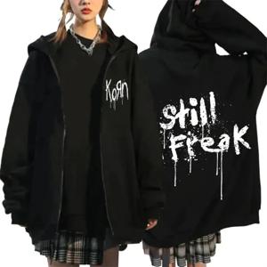 Korn Rock Band 후드 티 월드 투어 스웨트 남성 여성 Korn Rock Fleece 지퍼 업 재킷 하라주쿠 긴 소매 펑크 streetwear