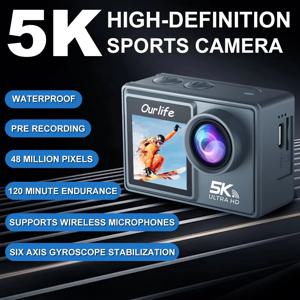 Ourlife MTR40 5K 액션 카메라 2인치 IPS 터치 스크린 5배 줌 액션 캠 170 °   원격 제어 기능이 있는 30M 방수 WiFi 스포츠 카메라
