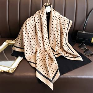 여름 우아한 여성 90cm 능 직물 실크 스퀘어 헤어 스카프 도트 프린트 선 스크린 비치 스톨 Hijab 목도리 랩 Bandana Echarpe