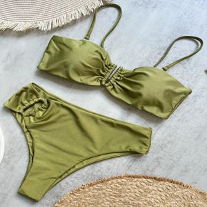 Bandeau 비키니는 여성 수영복을 밀어 2024 섹시한 여성 수영복 브라질 비키니 세트 끈 팬티 수영복 솔리드 비치웨어
