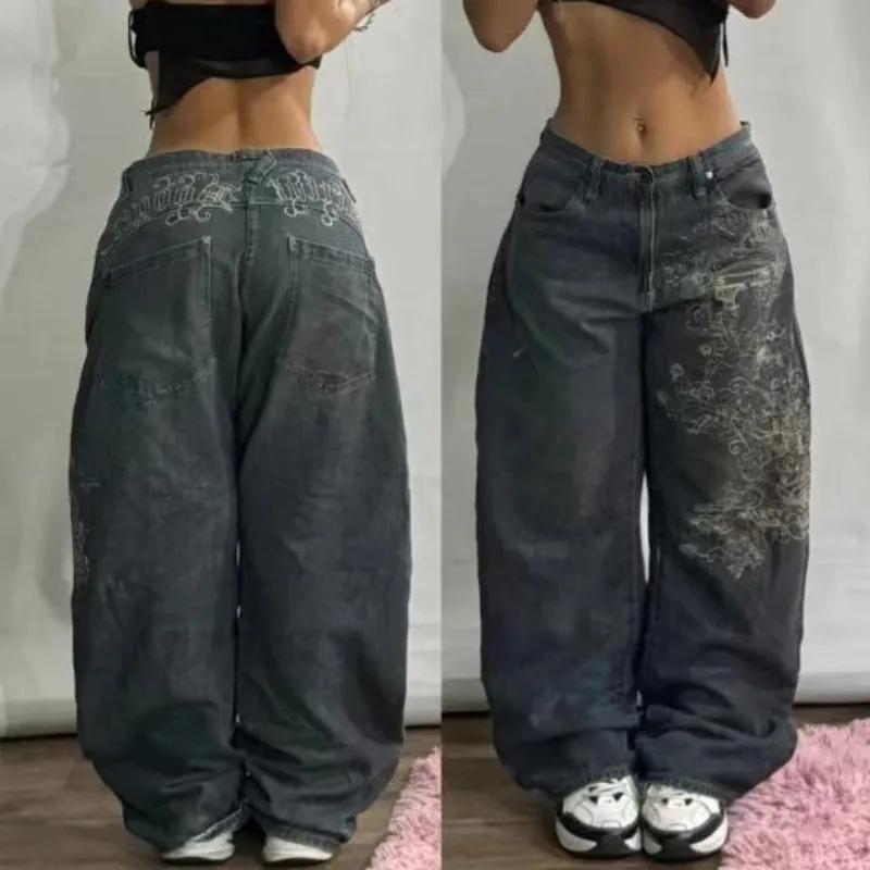 streetwear 새로운 패션 오버 사이즈 프린트 헐렁한 청바지 y2k 하라주쿠 힙합 빈티지 팝 고딕 하이 웨이스트 와이드 레그 팬츠 바지