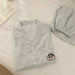 남성 여름 잠옷 만화 프린트 루즈핏 반팔 버튼 홈웨어 세트 편안한 면 파자마 세트