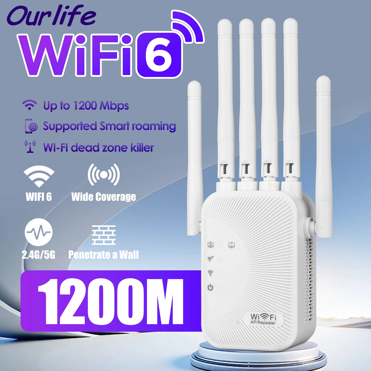 Ourlife 1200Mbps Wifi 증폭기 듀얼 밴드 2.4G 5G 리피터 네트워크 확장기 범위 확장기 WiFi 신호 부스터 무선 라우터