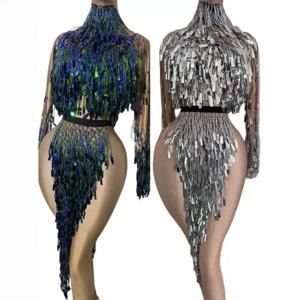 2025 우아한 라인스톤 프린지 중공 허리 Onesie - 생일 이벤트를 위한 섹시한 사교계 파티 드레스 & 무대 공연 의상
