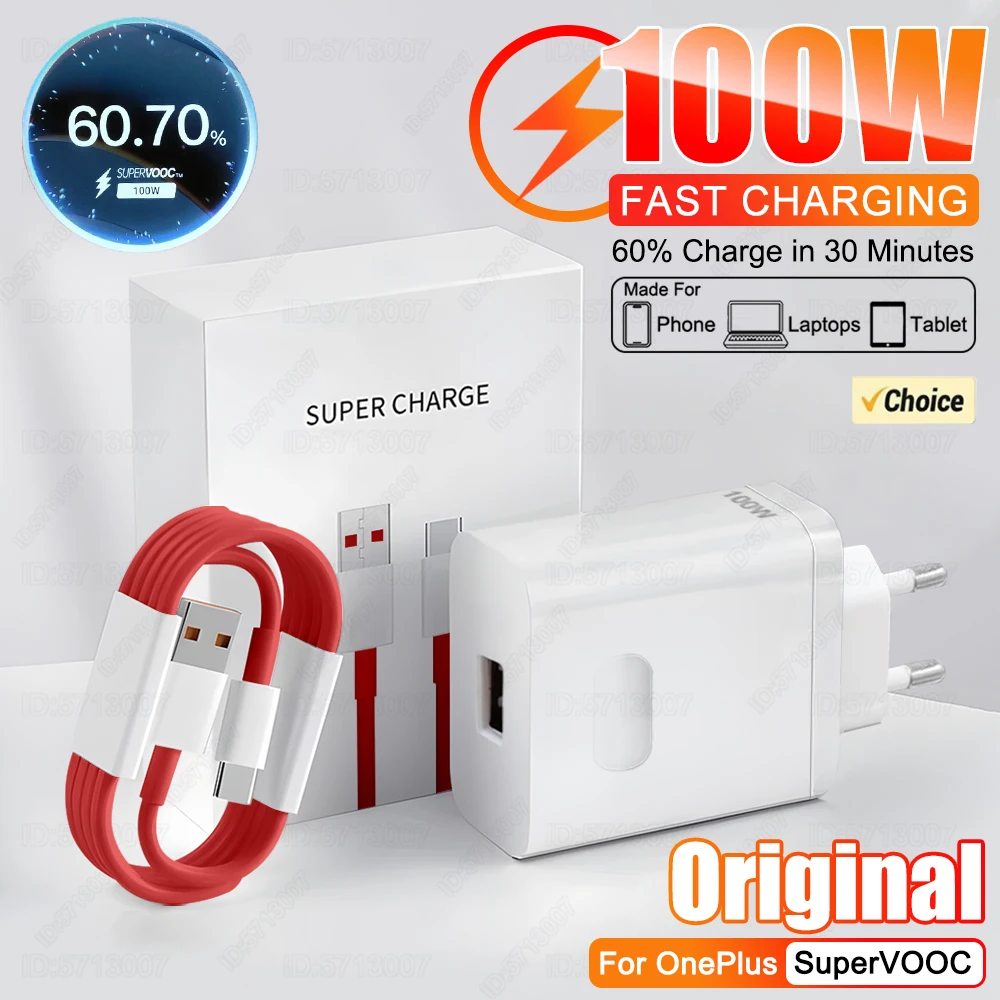 100W SuperVOOC 빠른 충전기 Oneplus 13r 12r 12 13 11 10 Ace 5 Pro USB 충전기 유형 C 케이블 용 빠른 충전 벽 전화 어댑터