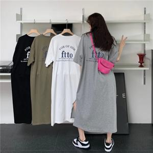 여름 얇은 반팔 여성 잠옷 한국 스타일 느슨한 롱 드레스 무릎 슬릿 슬립 드레스 편안한 홈웨어