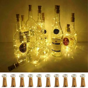 2m 20LED 따뜻한 백색 와인 병 조명 10개입/팩, 장식용 미니 코르크 조명, 동화 조명 병 장식 스트링