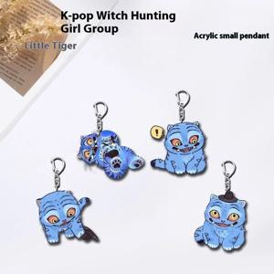Cartoon Huntrix Saja Boys Derpy Tiger 아크릴 열쇠 고리 양면 K-Pop 악마 헌터 링 열쇠 고리 팬을위한 쥬얼리